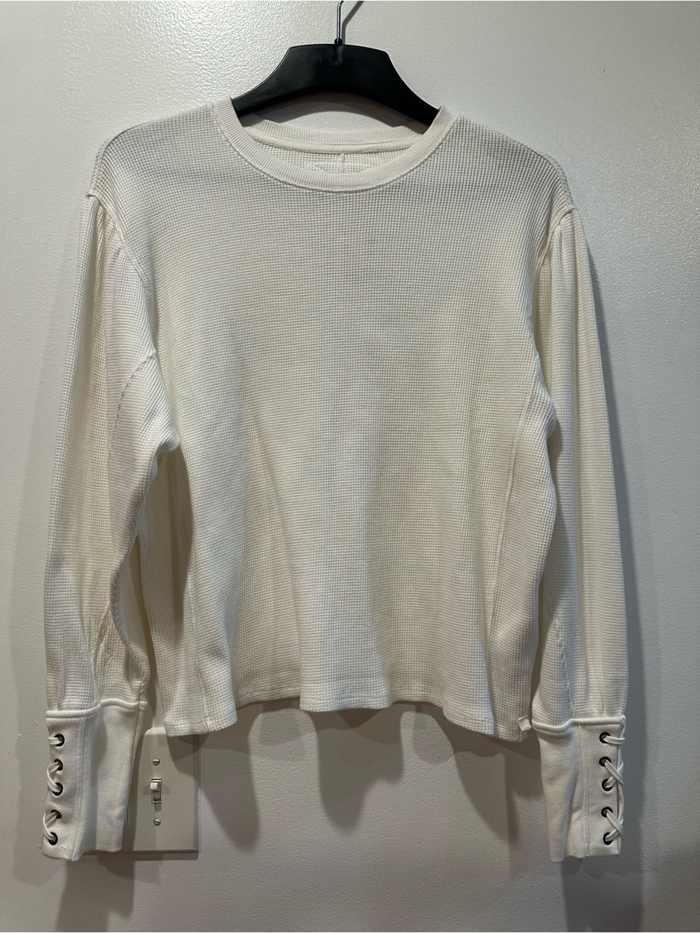 Free People Waffle Knit Lace-Up Cuff Long-Sleeve Top - Cream
